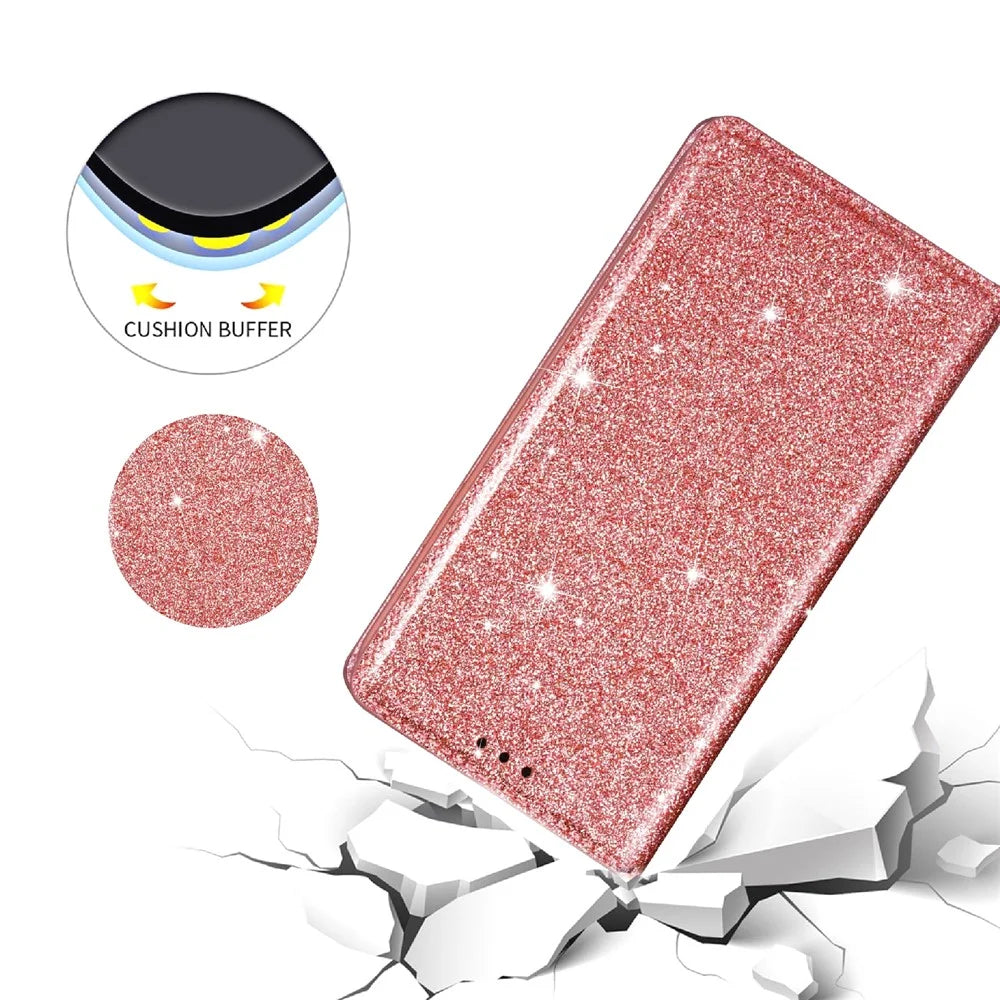 For Samsung Galaxy S25 Ultra Case Glittery PU Leather+TPU Card Slot Phone Cover - Rose Gold - 4