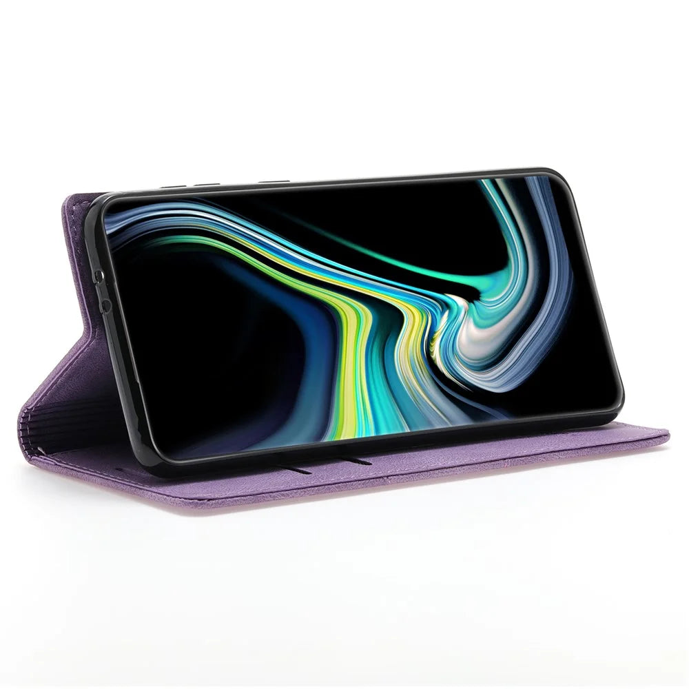For Samsung Galaxy S25 Wallet Case Magnetic Closing Leather Phone Cover - Purple - 3