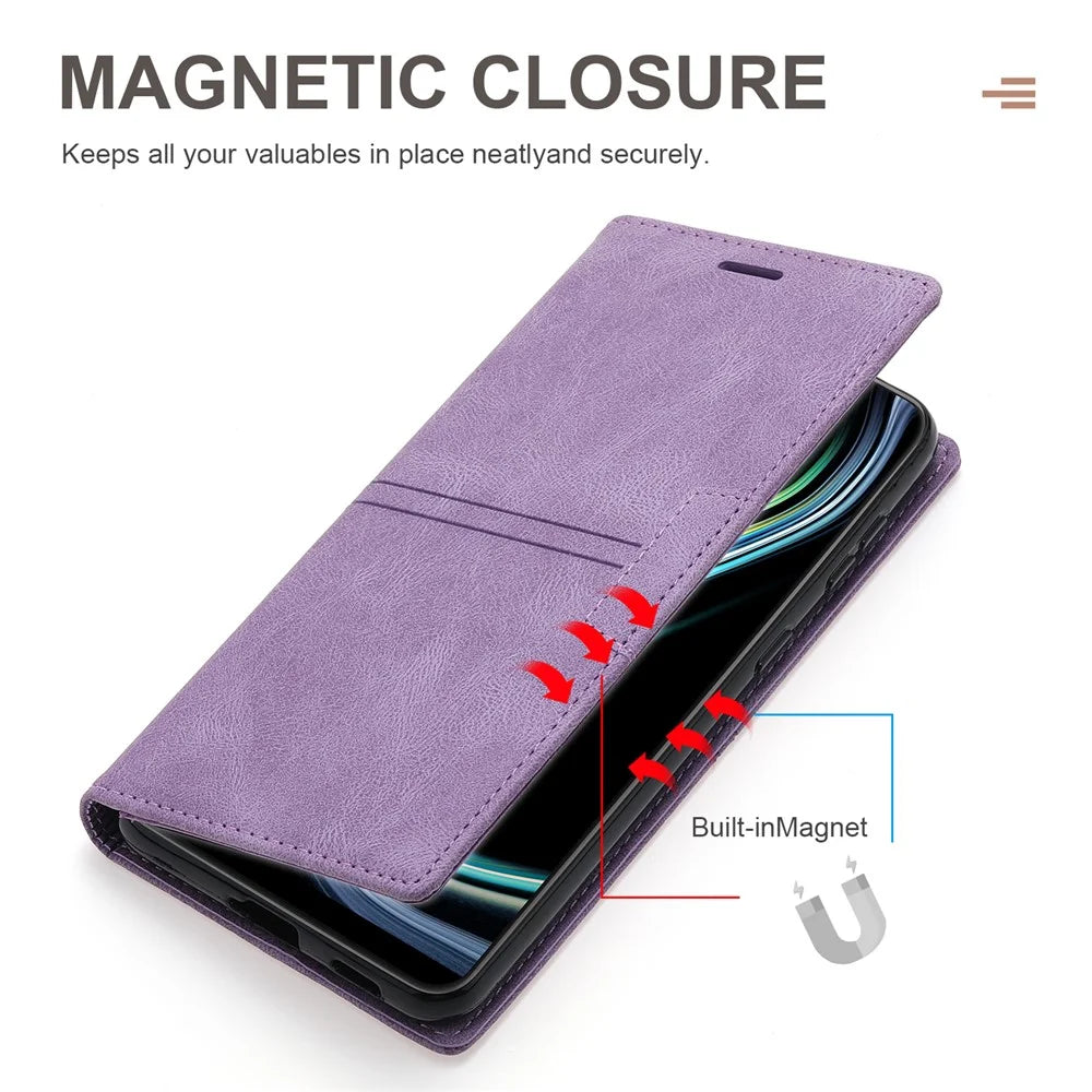 For Samsung Galaxy S25 Wallet Case Magnetic Closing Leather Phone Cover - Purple - 5