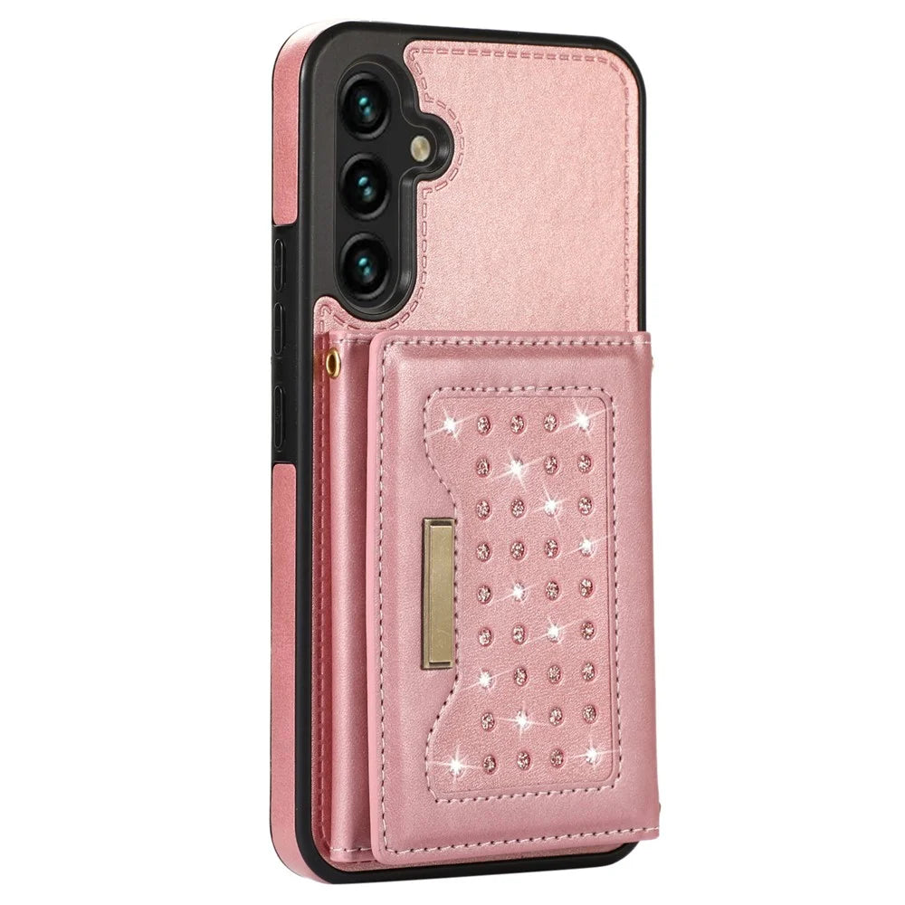 For Samsung Galaxy S25+ Case Wallet RFID Blocking TPU Leather Phone Cover with Lanyard - Rose Gold - 7