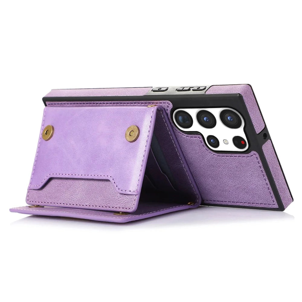 For Samsung Galaxy S25 Ultra Case Wallet RFID Blocking TPU Leather Phone Cover with Lanyard - Purple - 3