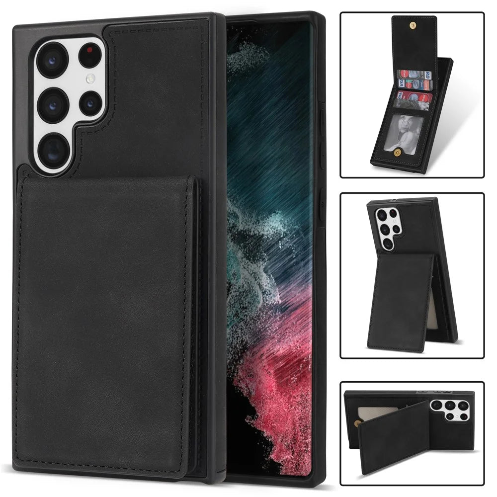 For Samsung Galaxy S25 Ultra Case RFID Blocking Card Slots TPU+PU Leather Phone Cover - Black - 1