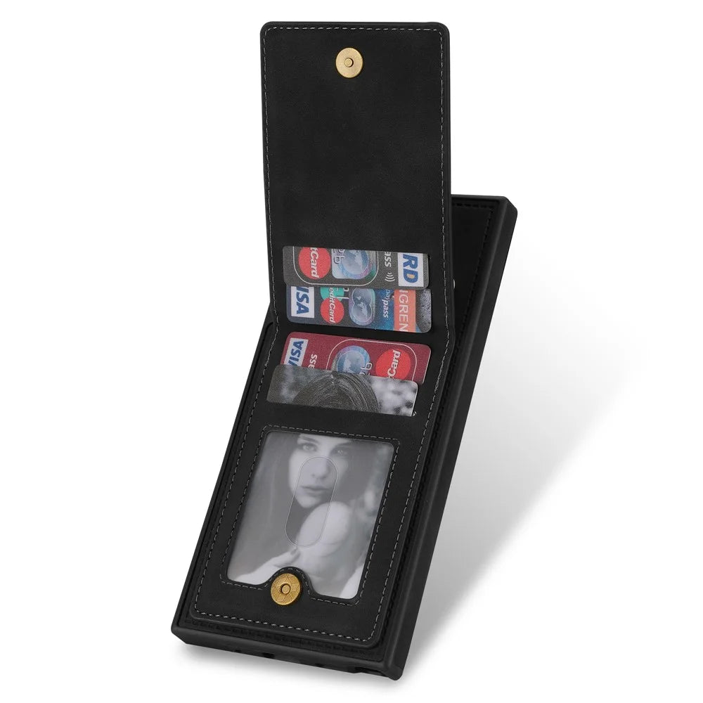 For Samsung Galaxy S25 Ultra Case RFID Blocking Card Slots TPU+PU Leather Phone Cover - Black - 5