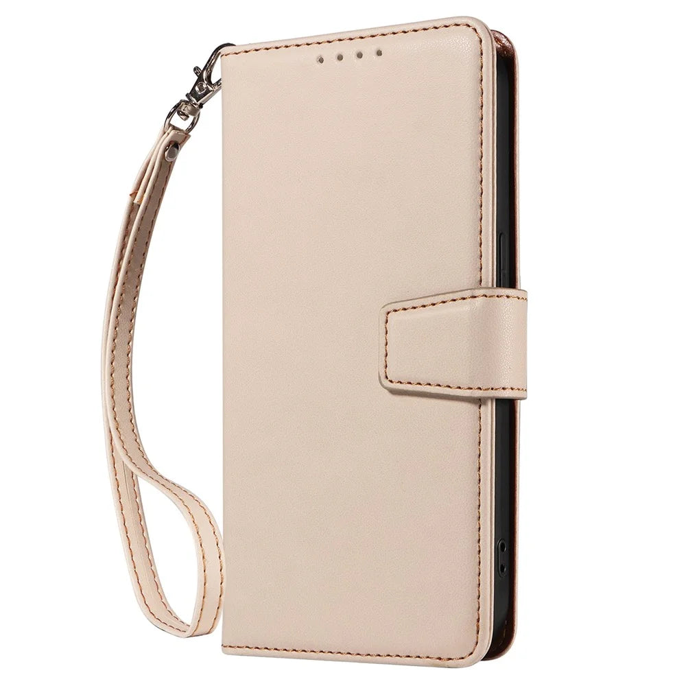 For Samsung Galaxy S24 Ultra Case RFID Blocking PU Leather Wallet Flip Phone Cover with Wrist Strap - Apricot - 7