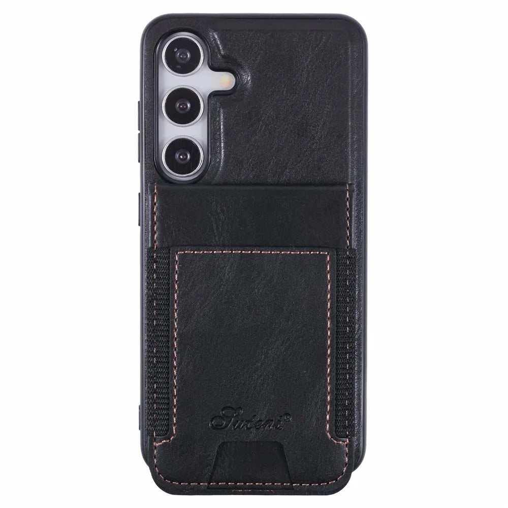 SUTENI H17 For Samsung Galaxy S24+ Magnetic Case Card Holder Kickstand Phone Cover - Black - 1