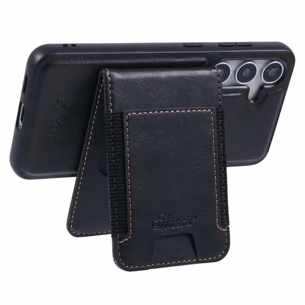 SUTENI H17 For Samsung Galaxy S24+ Magnetic Case Card Holder Kickstand Phone Cover - Black - 3