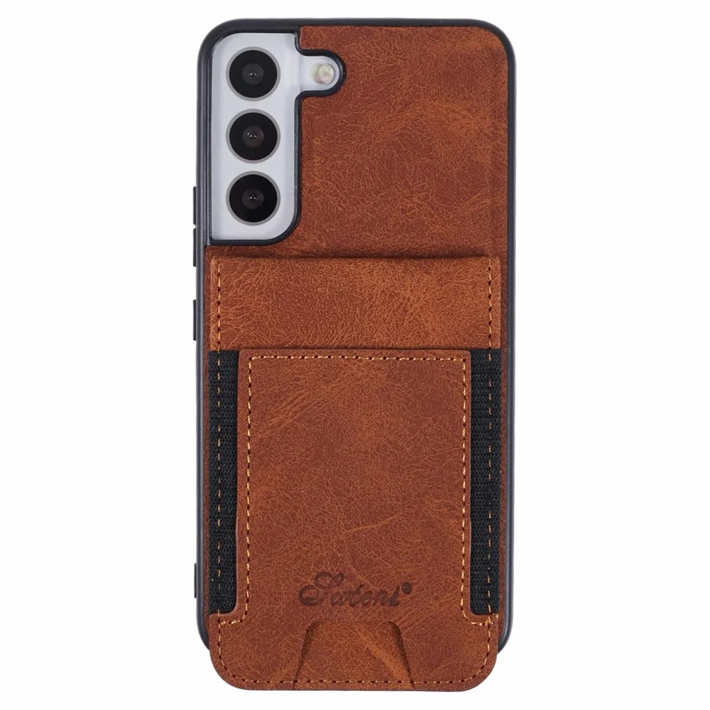SUTENI H17 For Samsung Galaxy S22+ 5G Magnetic Case Card Slots Leather+TPU Kickstand Phone Cover - Khaki - 1