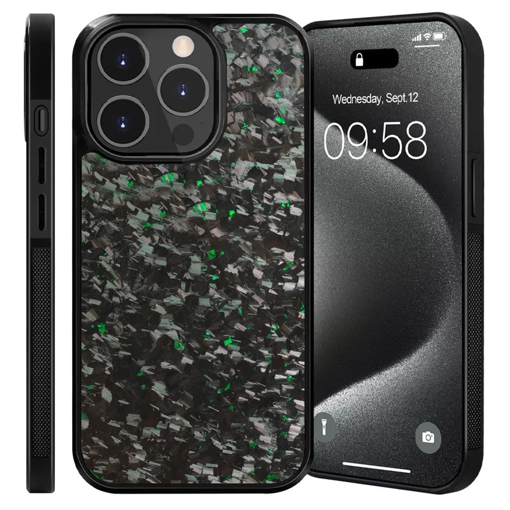 For iPhone 12 / 12 Pro Magnetic Case Forged Texture Aramid Fiber+TPU Anti-Slip Phone Cover - Green - 1