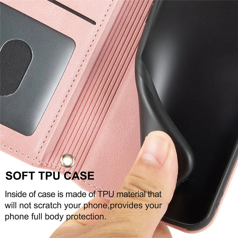 For Samsung Galaxy S25 Case Wallet Skin-Touch Leather Imprinted Phone Cover - Pink - 6