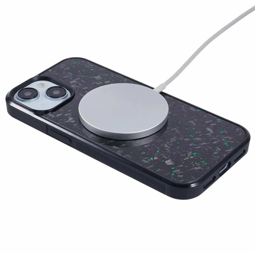 For iPhone 14 Magnetic Case Forged Texture Aramid Fiber+TPU Anti-Slip Phone Cover - Green - 4