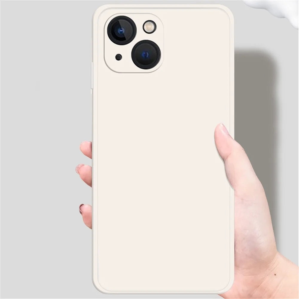 For iPhone 13 mini 5.4 inch Rubberized TPU Protective Case Microfiber Lining Straight Edge Solid Color Phone Cover - Beige - 3