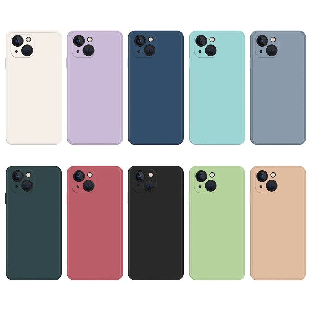 For iPhone 13 mini 5.4 inch Rubberized TPU Protective Case Microfiber Lining Straight Edge Solid Color Phone Cover - Beige - 6