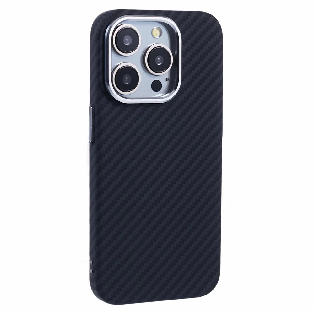 For iPhone 14 Pro Case Compatible with MagSafe Carbon Fiber Texture Water-Transfer PC Phone Cover - Black - 1
