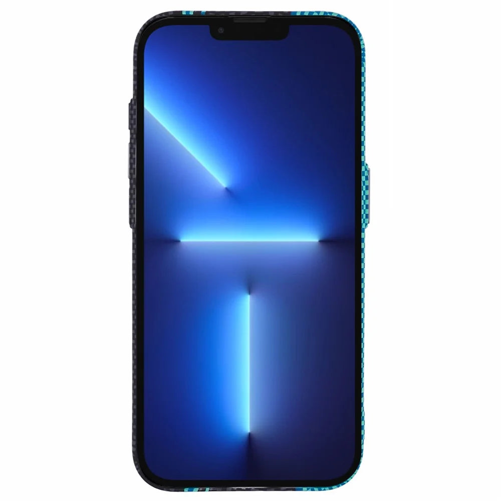 For iPhone 13 Pro Case Compatible with MagSafe Carbon Fiber Texture Water-Transfer PC Phone Cover - Blue+Black Stripes - 2