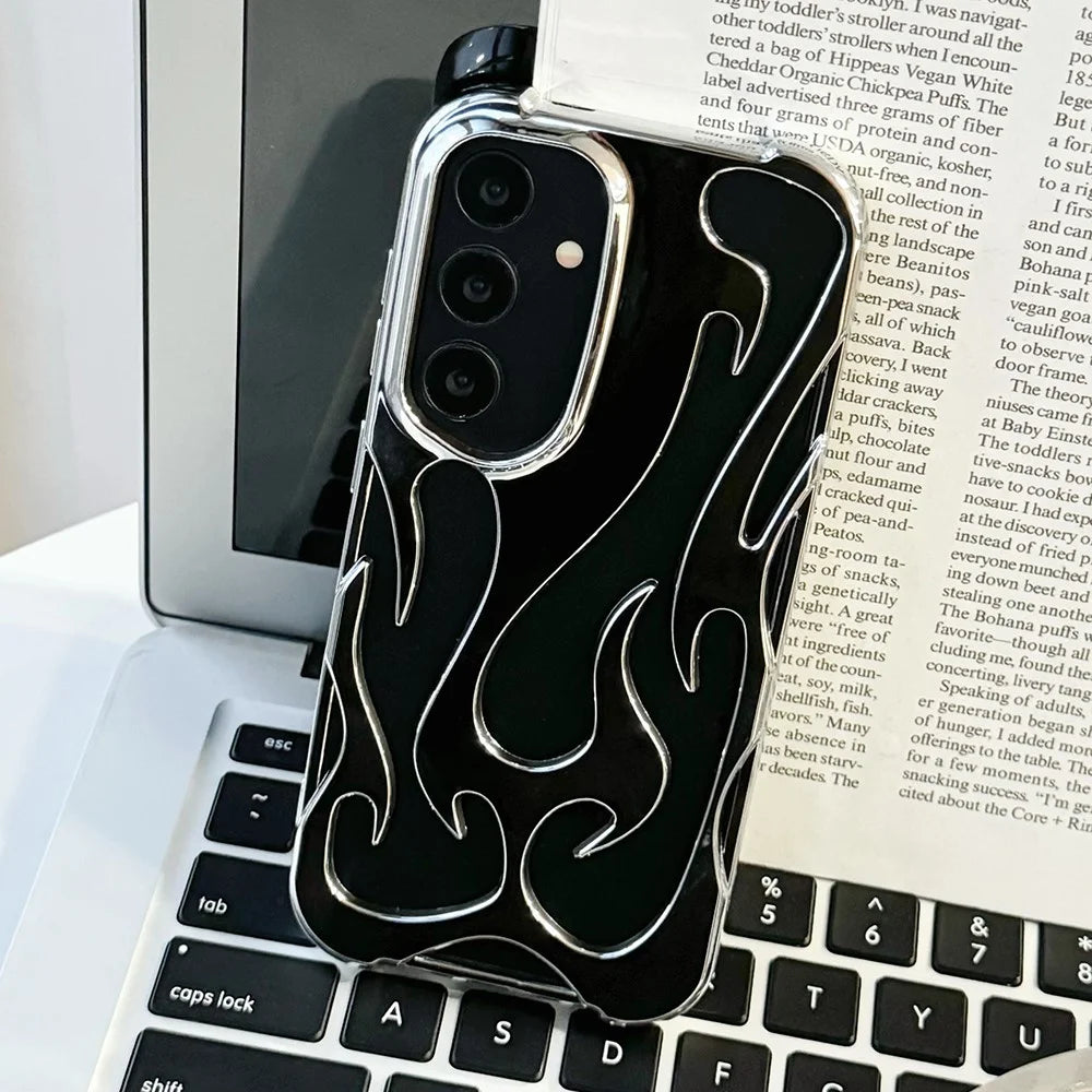 For Samsung Galaxy A16 4G / 5G Case Hollow Flame Design Electroplated TPU Phone Cover - Black - 2