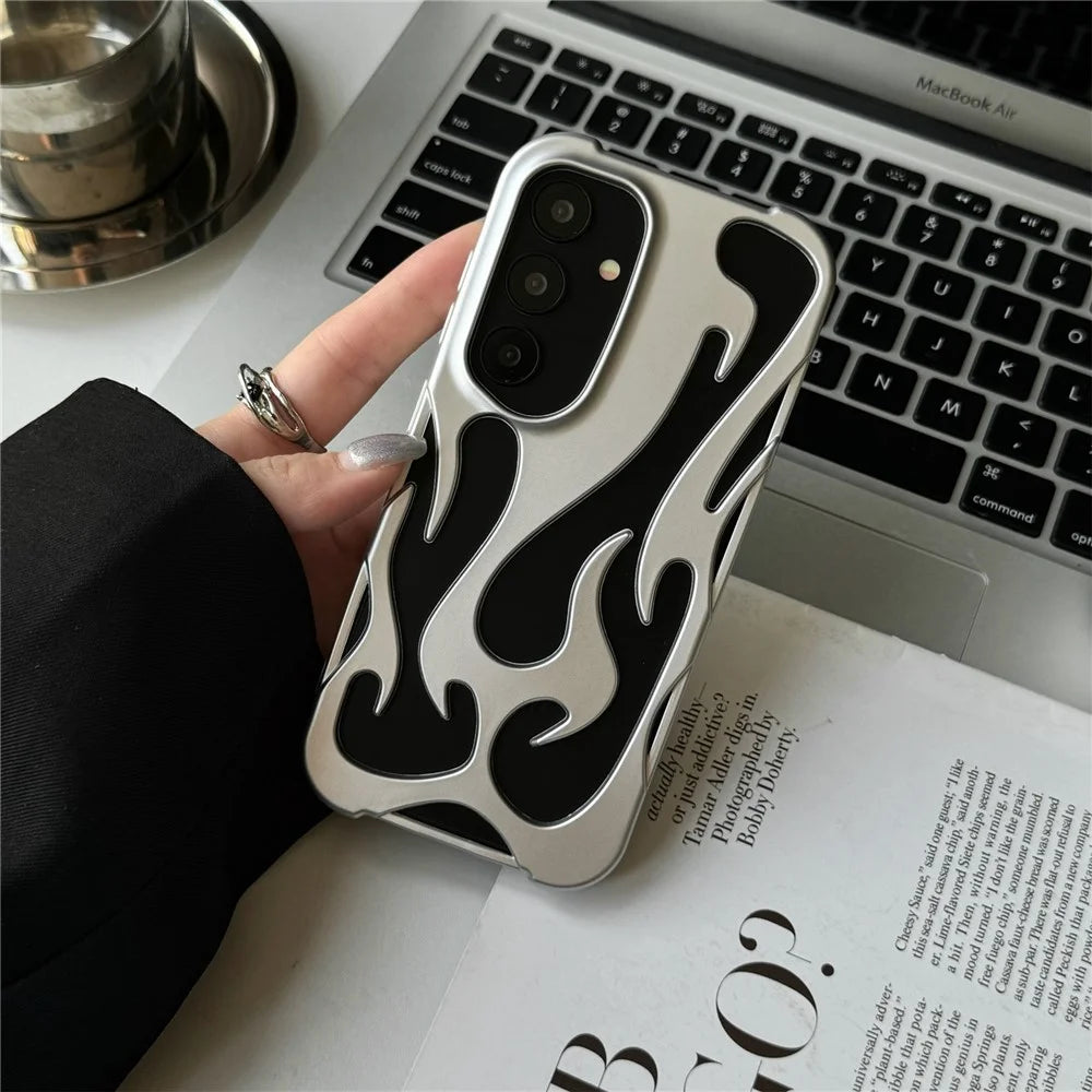 For Samsung Galaxy A16 4G / 5G Case Hollow Flame Design Matte TPU Phone Cover - Silver - 2