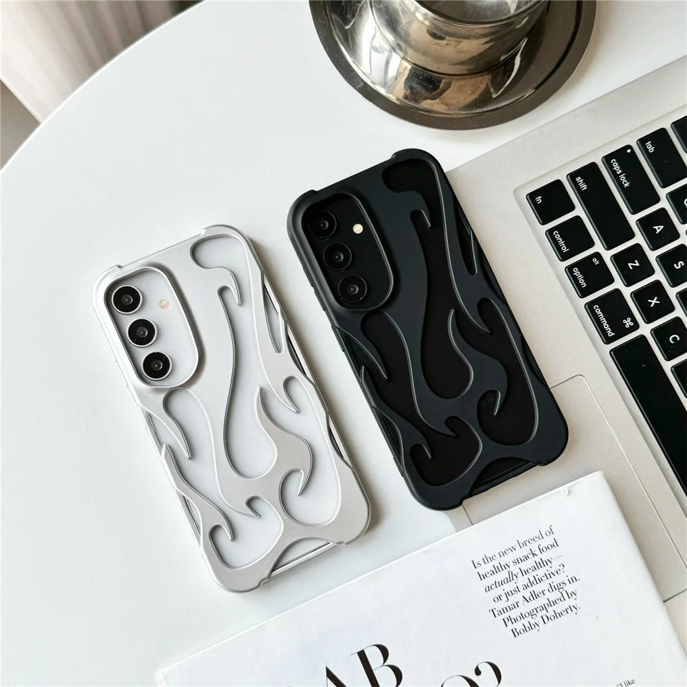 For Samsung Galaxy A15 4G / 5G Case Hollow Flame Design Matte TPU Phone Cover - Silver - 4