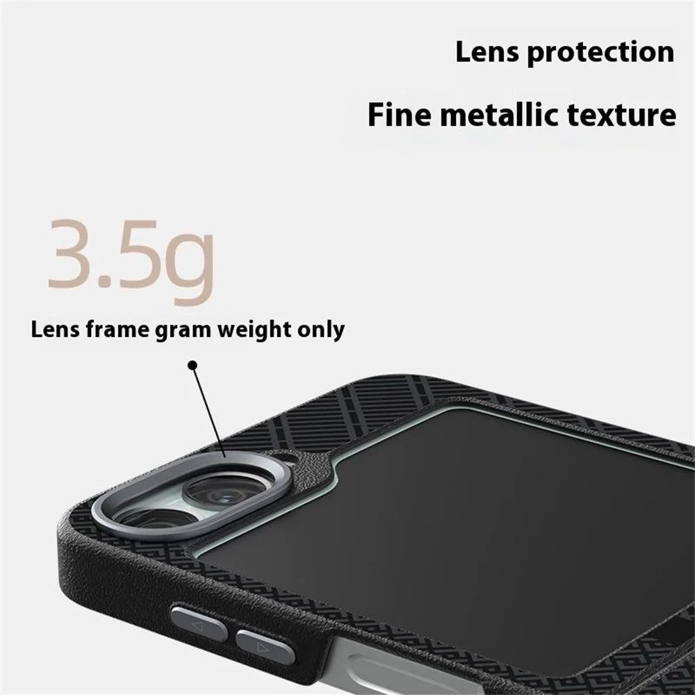 ABEEL For Samsung Galaxy Z Flip5 5G Magnetic Case PC + Aluminum Alloy + PU Leather Slim Phone Back Cover - Texture 1 - 7