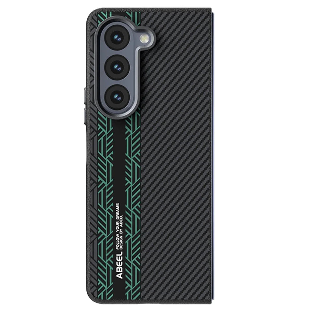 ABEEL For Samsung Galaxy Z Fold5 5G Magnetic Case PC + Aluminum Alloy + PU Leather Slim Phone Back Cover - Texture 2 - 1