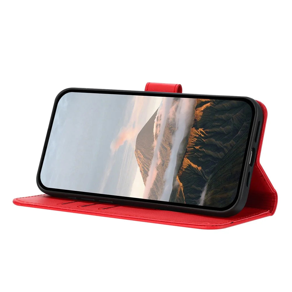 YX0090 For Samsung Galaxy A24 5G Case Triangle Imprint Leather Phone Cover with Lanyard - Red - 3