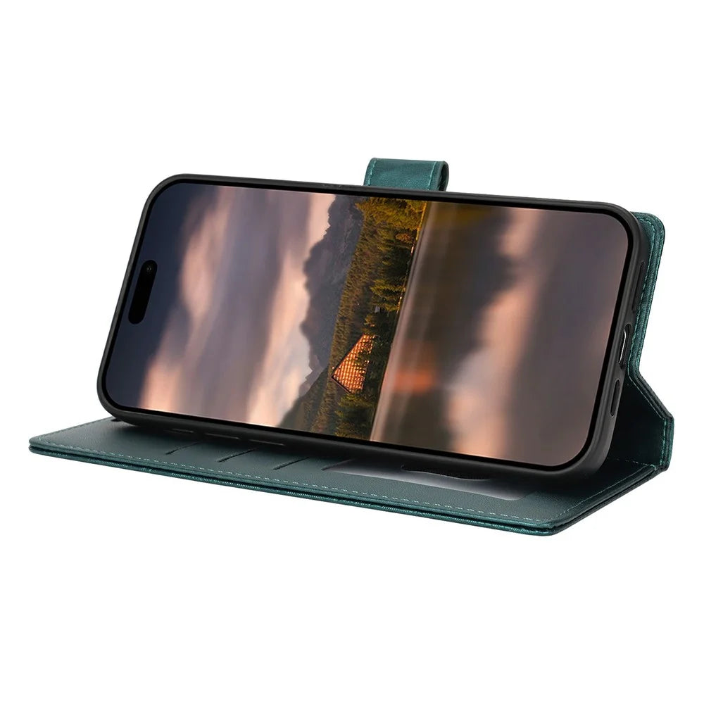 For Samsung Galaxy S23 FE Case with Hand Strap Flower Imprint Leather Wallet Phone Cover - Green - 4