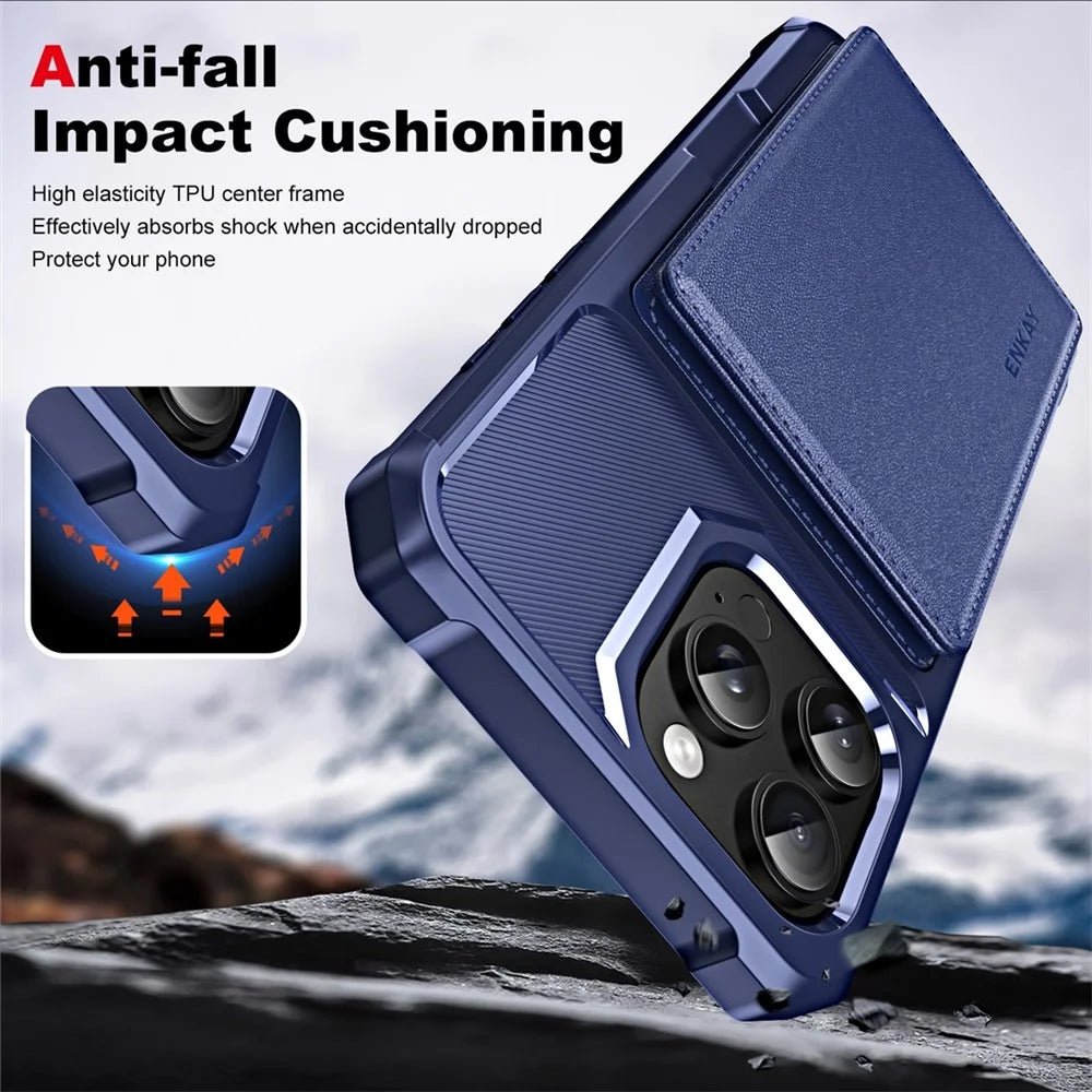 ENKAY For iPhone 14 Pro  Hat-Prince Wallet Card Slot Kickstand PU Leather +TPU Back Phone Cover with Camera Lens Film - Black - 5