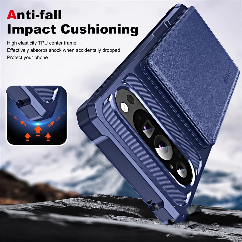 ENKAY For Google Pixel 9 Pro XL  Hat-Prince Wallet Card Slot Kickstand PU Leather +TPU Back Phone Cover with Camera Lens Film - Black - 5