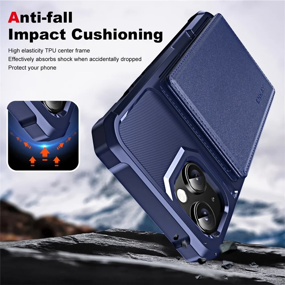 ENKAY For iPhone 15  Hat-Prince Wallet Card Slot Kickstand PU Leather +TPU Back Phone Cover with Camera Lens Film - Black - 5