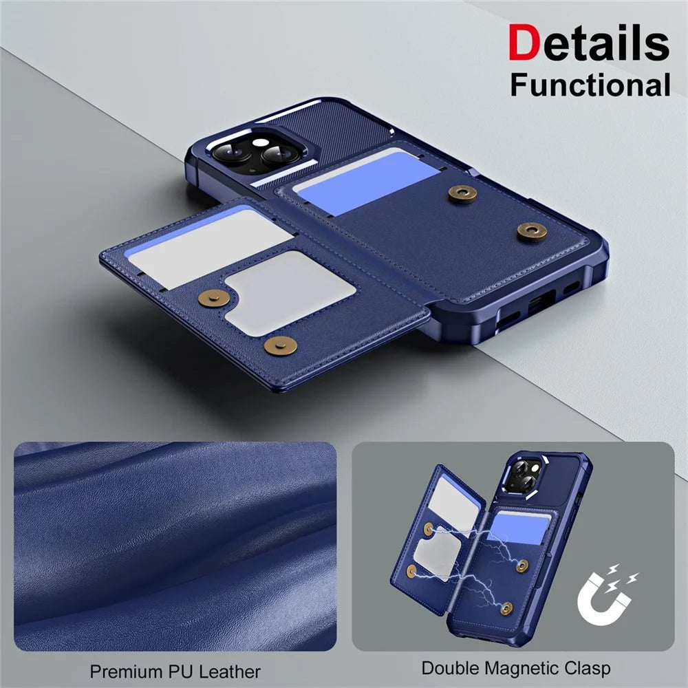 ENKAY For iPhone 15 Plus  Hat-Prince Wallet Card Slot Kickstand PU Leather +TPU Back Phone Cover with Camera Lens Film - Black - 6