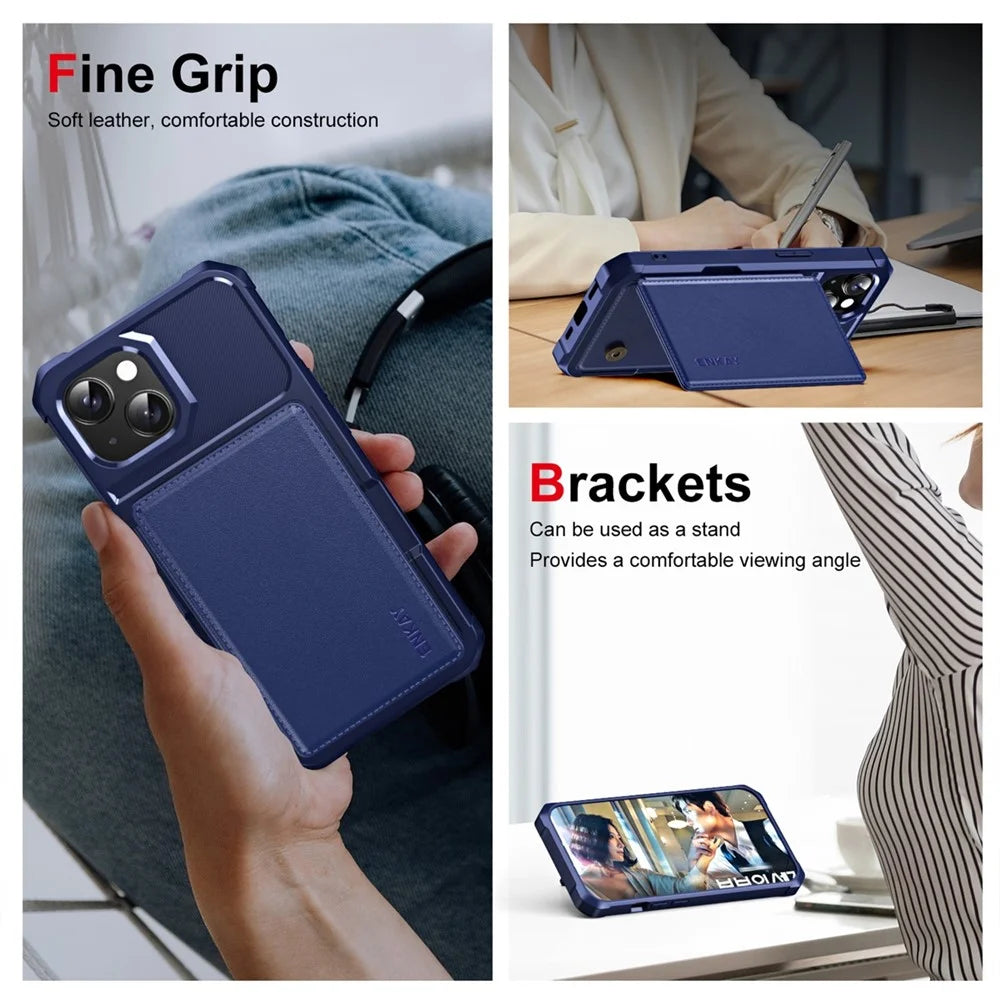 ENKAY For iPhone 15 Plus  Hat-Prince Wallet Card Slot Kickstand PU Leather +TPU Back Phone Cover with Camera Lens Film - Black - 7