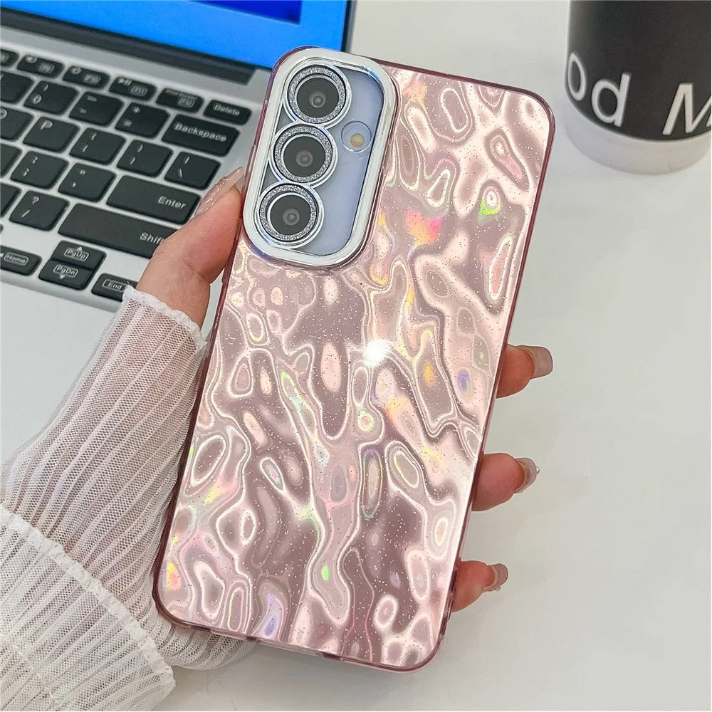 For Samsung Galaxy A36 5G / A56 5G Case IMD Design Shockproof PC+TPU Phone Cover with Glass Lens Film - Wrinkle Pattern / Pink - 2