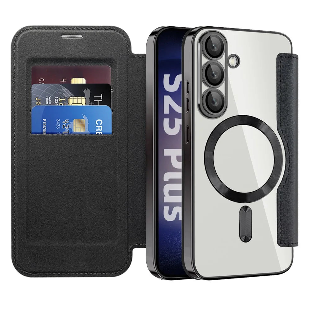 For Samsung Galaxy S25+ Magnetic Case Rhombus PU Leather Phone Cover - Black - 2