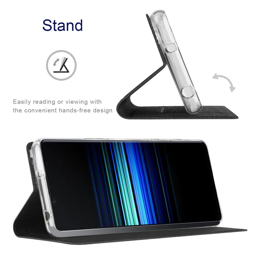 VILI DMX Series for Sony Xperia 5 IV 5G PU Leather Flip Cover Stand Magnetic Auto Closing Protective Case with Card Holder - Black - 2