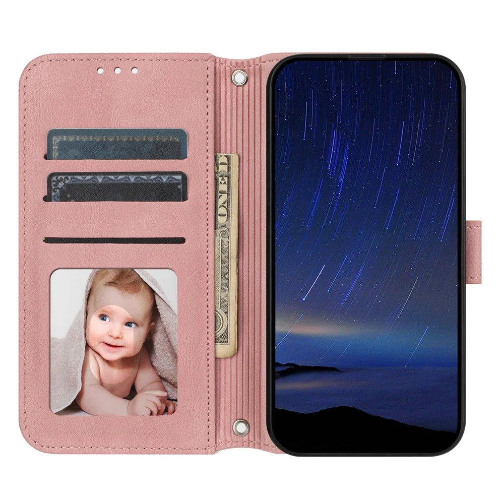 For Sony Xperia 10 VI Case Wallet Skin-Touch Leather Imprinted Phone Cover - Pink - 2
