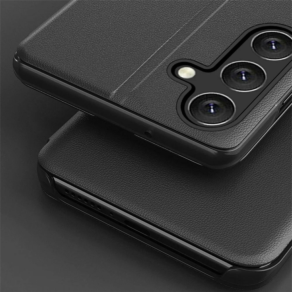 For Samsung Galaxy S25+ Case View Window PU Leather Stand Cover - Black - 5