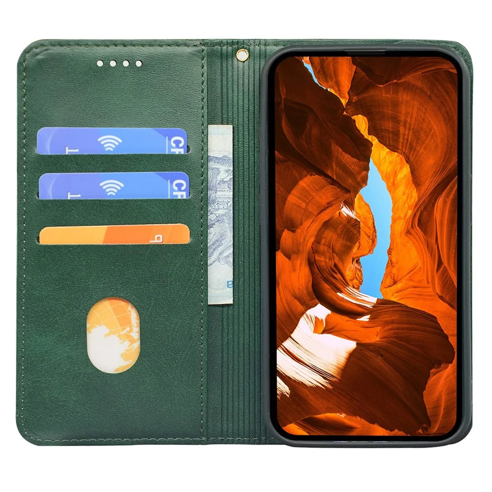 For Samsung Galaxy A36 5G Case Strong Magnetic PU Leather Phone Cover Calf Texture - Green - 2