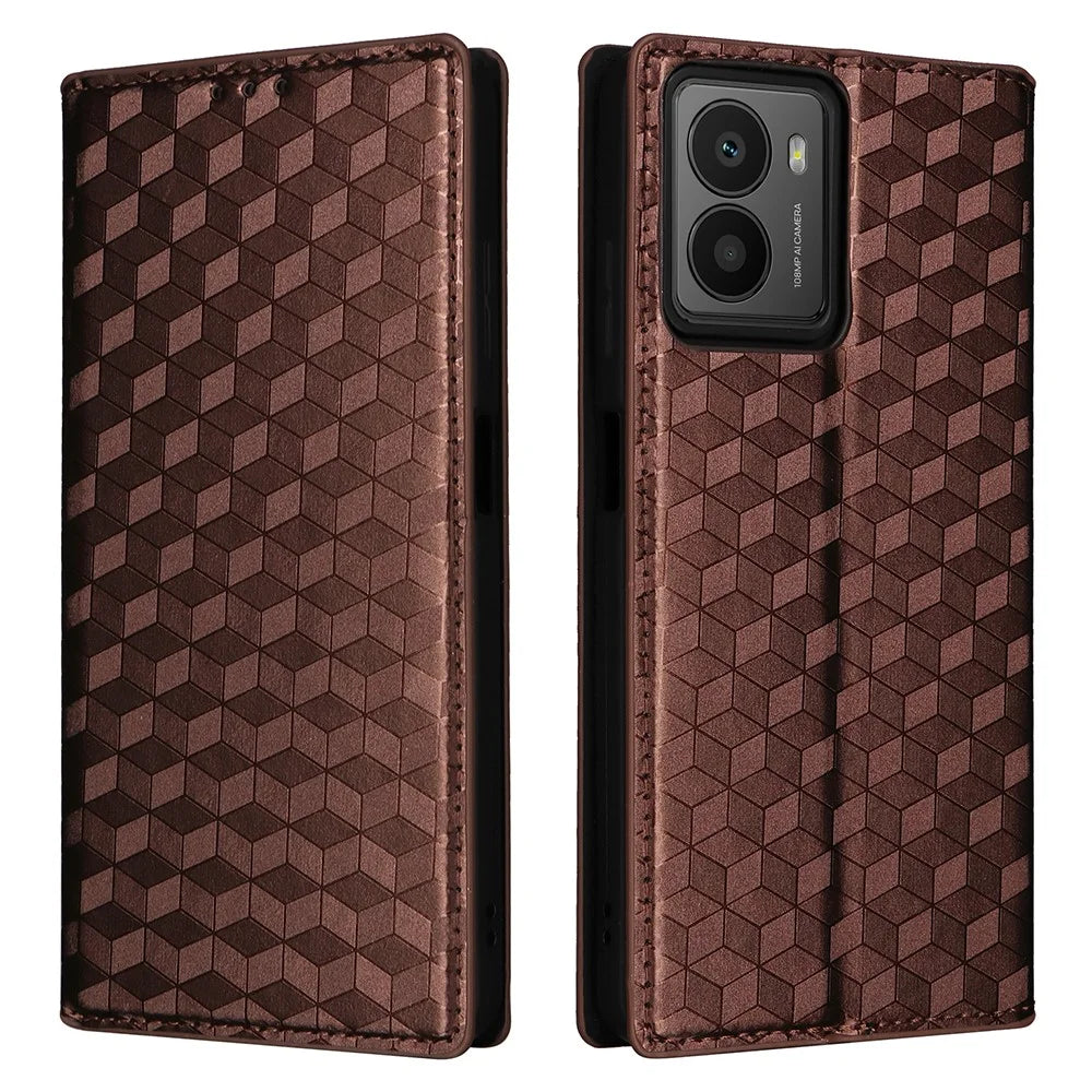 For HMD Fusion 5G Wallet Case Rhombus Imprinted Leather Phone Cover - Brown - 1