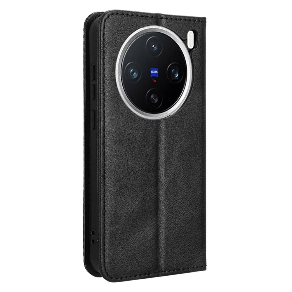 For vivo X200 5G Leather Case Wallet Stand Retro Texture Phone Cover - Black - 7