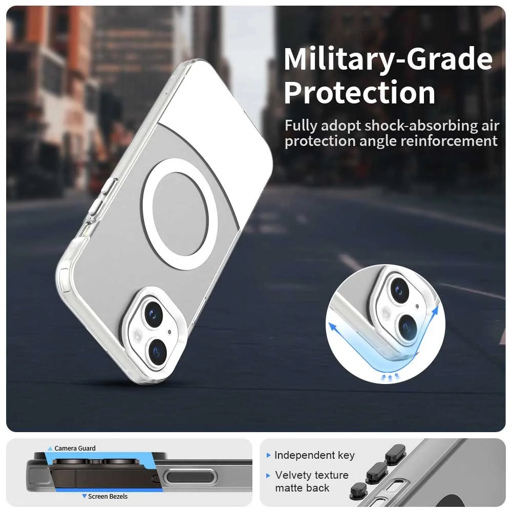 For iPhone 15 Plus / 14 Plus Case Compatible with MagSafe Color Splicing IMD TPU+PET+PC Mobile Cover - White - 2