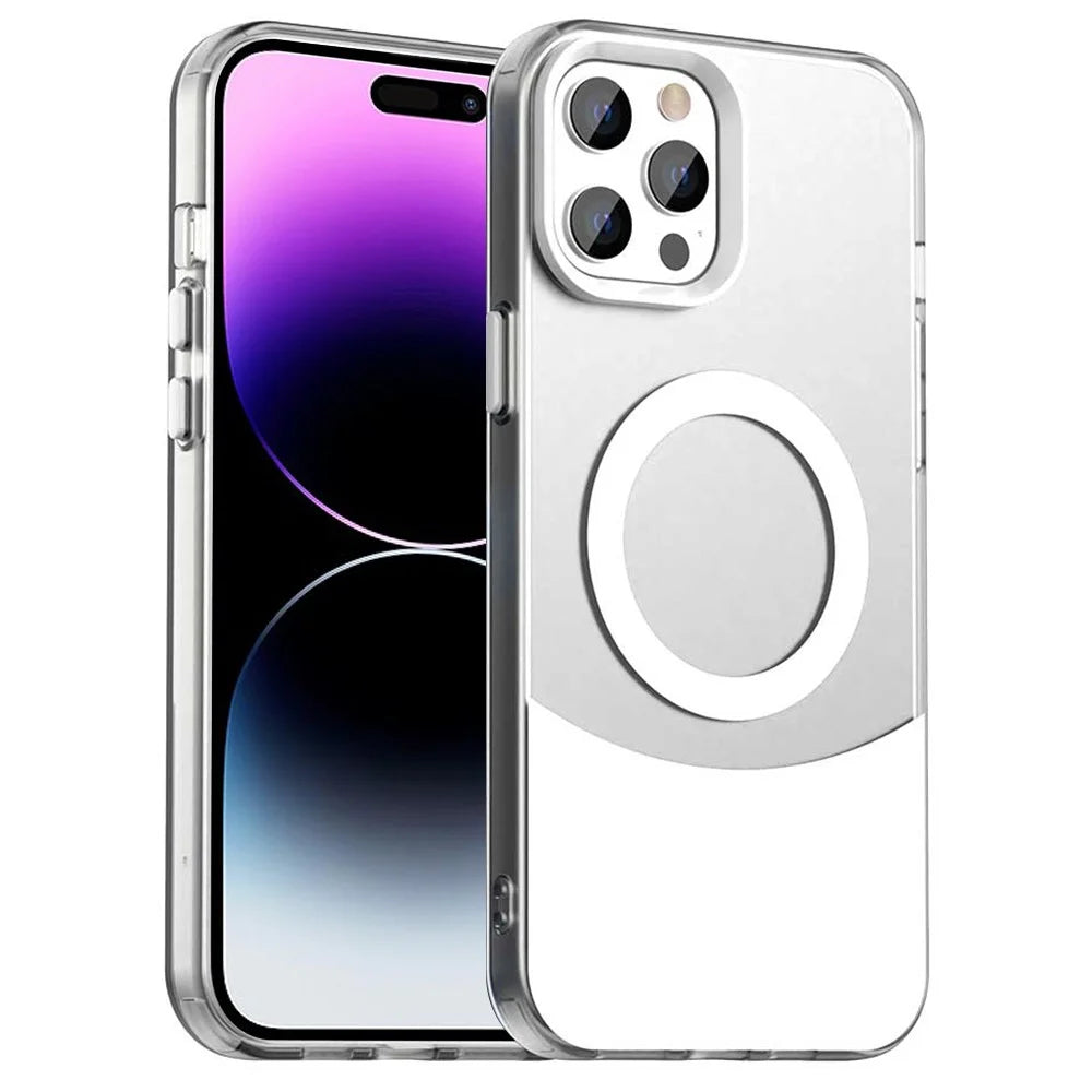 For iPhone 14 Pro Case Compatible with MagSafe Color Splicing IMD TPU+PET+PC Mobile Cover - White - 1
