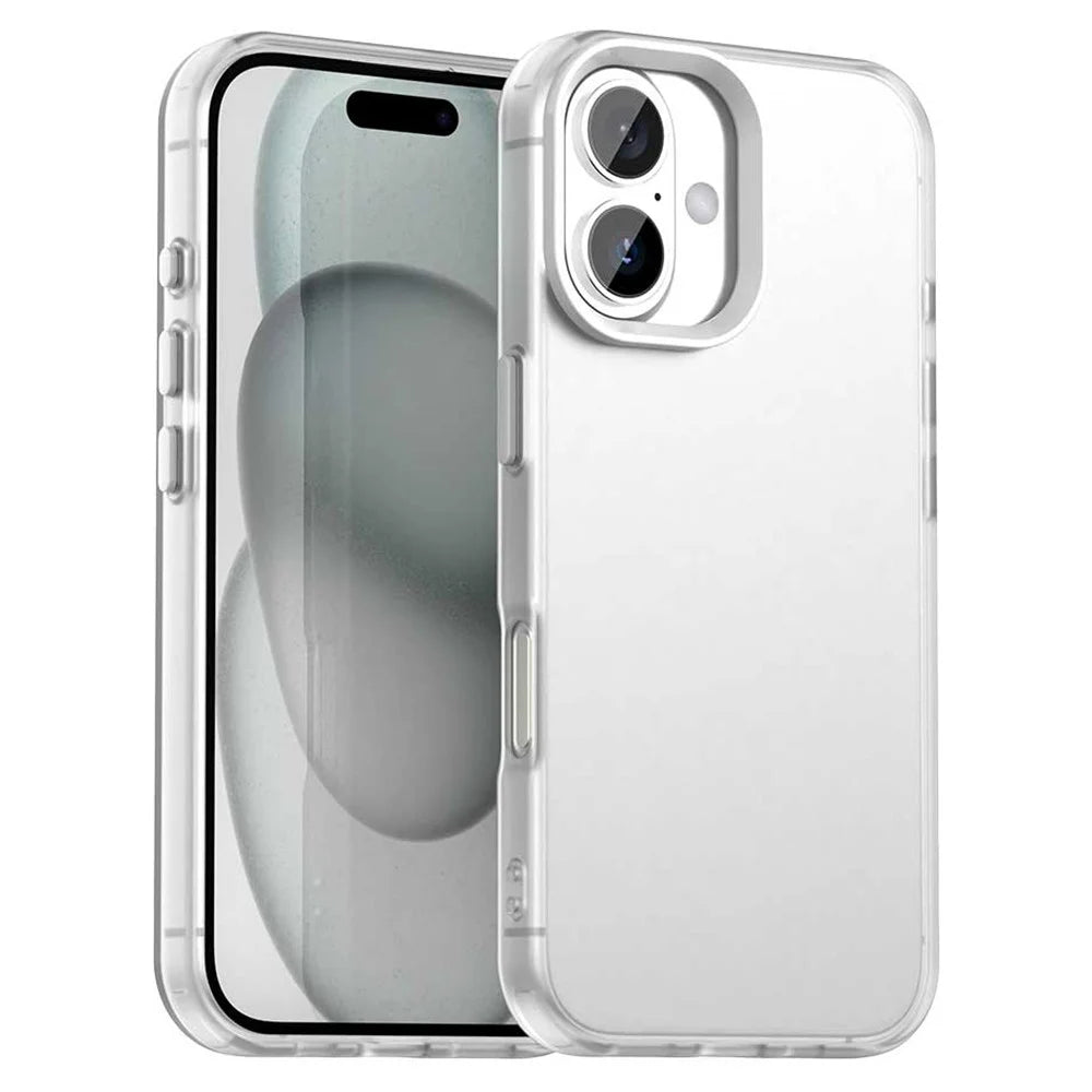 For iPhone 16 Plus Case PC+TPU+PET Matte Anti-Drop Phone Back Cover - White - 1