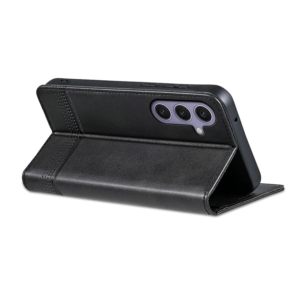 AZNS For Samsung Galaxy S25 Case Cowhide Texture PU Leather Wallet Phone Cover - Black - 4