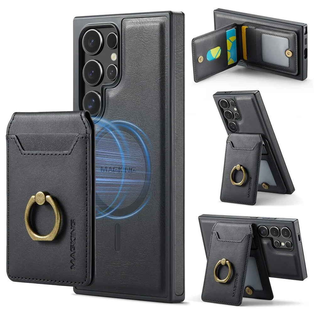 MAGKING K1 Series For Samsung Galaxy S24 Ultra Magnetic Case PC+TPU+PU Phone Cover with Card Holder - Black - 1