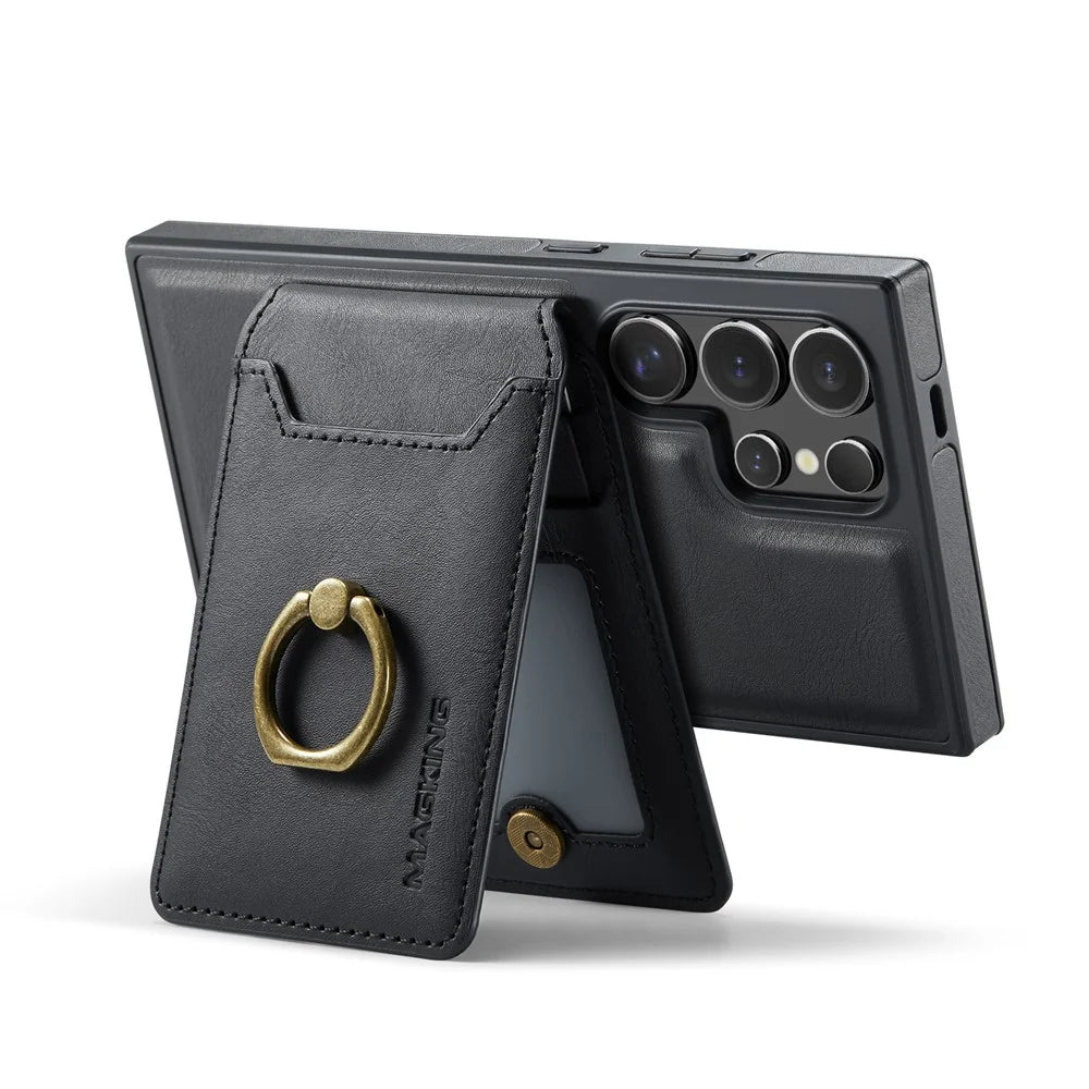 MAGKING K1 Series For Samsung Galaxy S24 Ultra Magnetic Case PC+TPU+PU Phone Cover with Card Holder - Black - 5