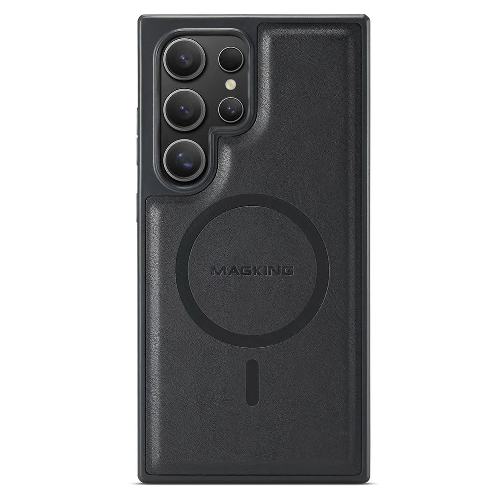 MAGKING K1 Series For Samsung Galaxy S24 Ultra Magnetic Case PC+TPU+PU Leather Phone Cover - Black - 1