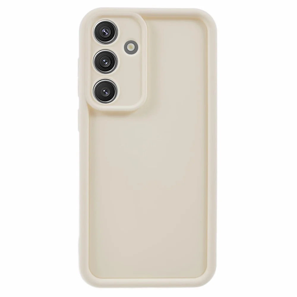 For Samsung Galaxy S25 Case Grooved Design TPU Anti-Slip Phone Cover - Beige - 1