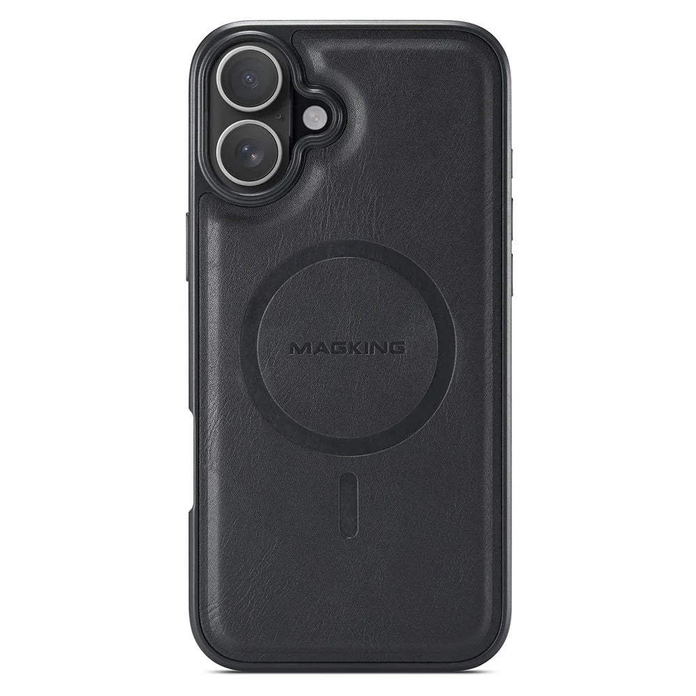 MAGKING K1 Series For iPhone 16 Magnetic Case PC+TPU+PU Leather Phone Cover - Black - 2