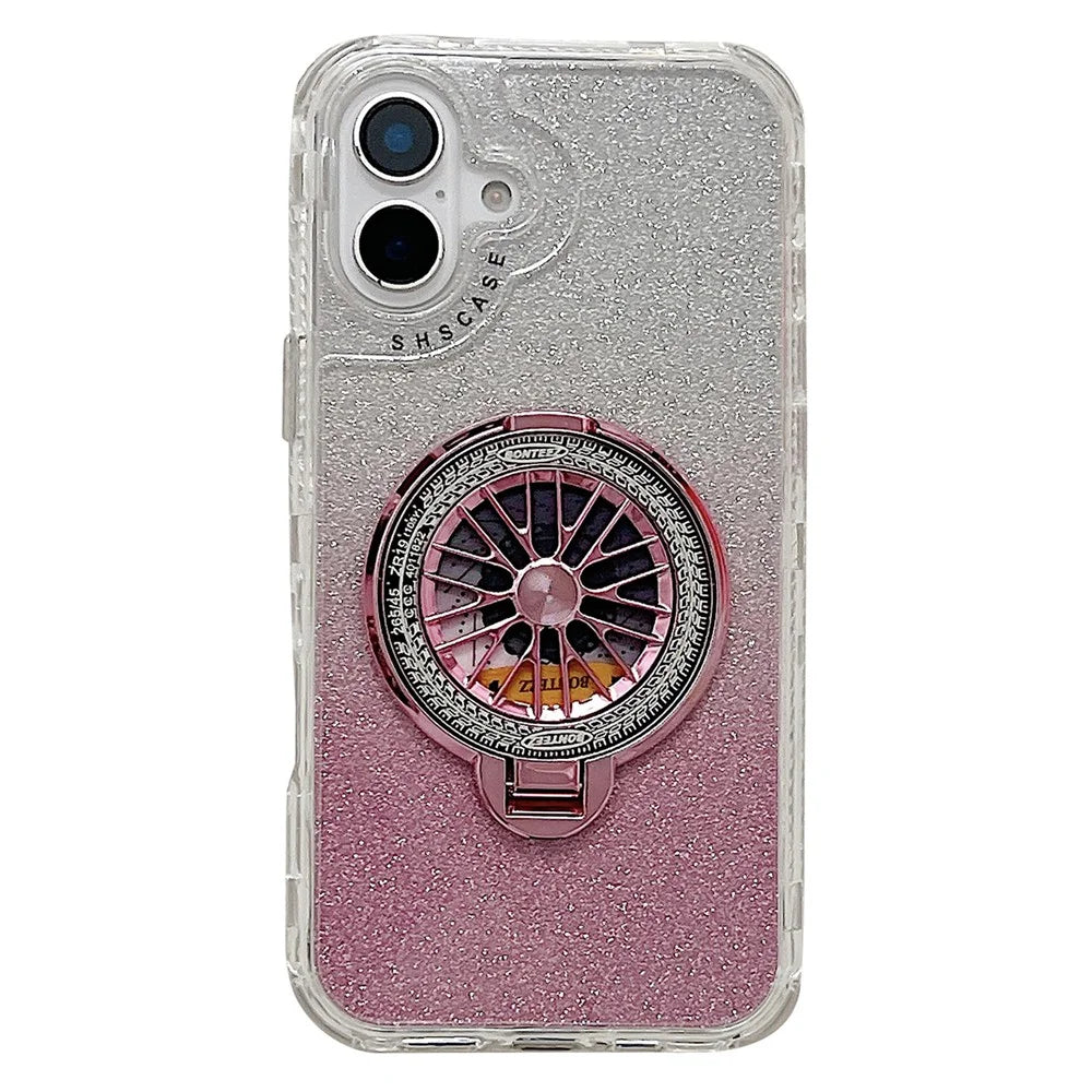 For iPhone 16 Plus Case Compatible with MagSafe Gyro Design Glitter PC + TPU Phone Cover - Pink - 1