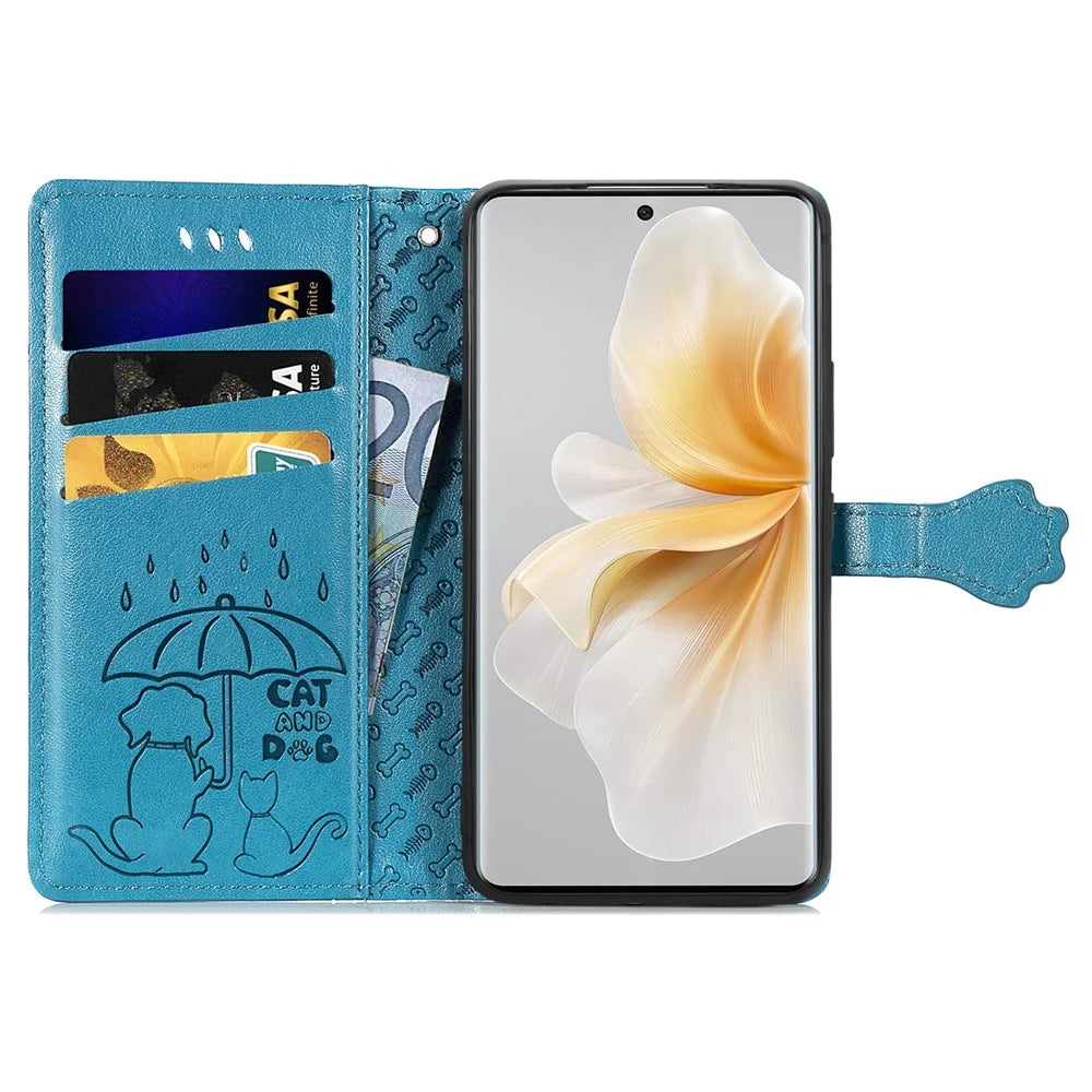 For TCL 50 Pro Nxtpaper 5G Case Leather Wallet Flip Phone Cover Cute Cat Dog Pattern - Blue - 2
