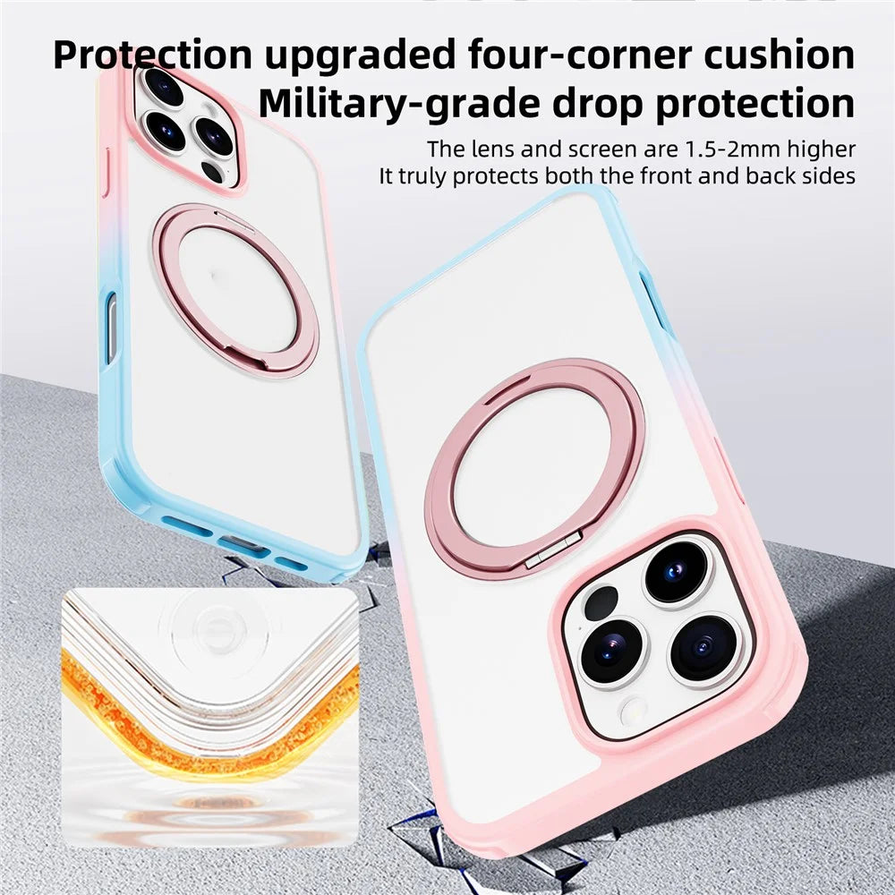 For iPhone 16 Pro Max Case Compatible with MagSafe Ring Kickstand TPU+PC Back Cover - Gradient Pink Blue - 6